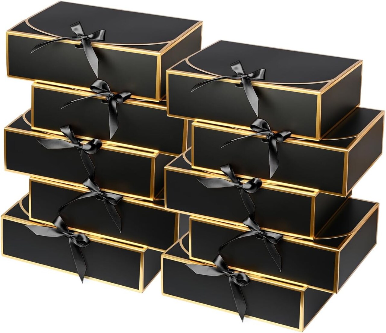 10 Pack Black Gift Boxes with Gold Trim and Lids, 10.6 x 7.8 x 3.1 Inches – Luxury Bridesmaid Proposal Boxes for Weddings, Baby Showers, Birthdays, and Presents (Black)
